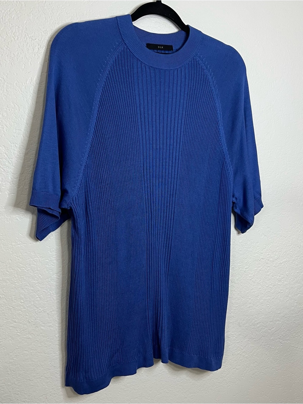 Murano 100% Silk Ribbed Knit Short Sleeve Mock Neck Sweater Blue Men’s Size XL - Picture 2 of 8